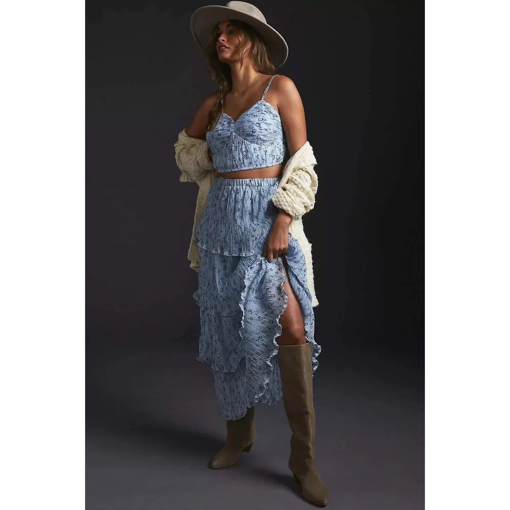 Anthropologie Let Me Be Top & Tiered Skirt Set